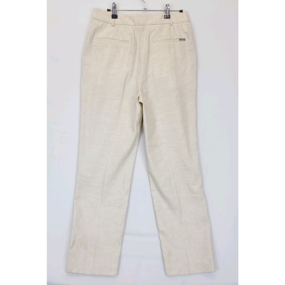 AllSaints Whitney Linen Blend Straight Ankle Trousers Women 4 Neutral Beige - Picture 3 of 15